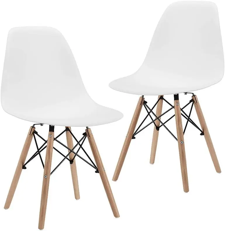 

CangLong Modern Mid-Century Dining Chair Shell Lounge Plastic Chair with Natural Wooden Legs for Kitchen, Dining, Bedroom