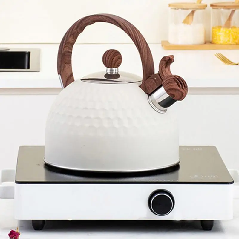 Whistling Teapot White Stainless Steel Tea Kettle 2.5L Multipurpose Household Tools With Rubber-Wrapped Handle For Boiling Water