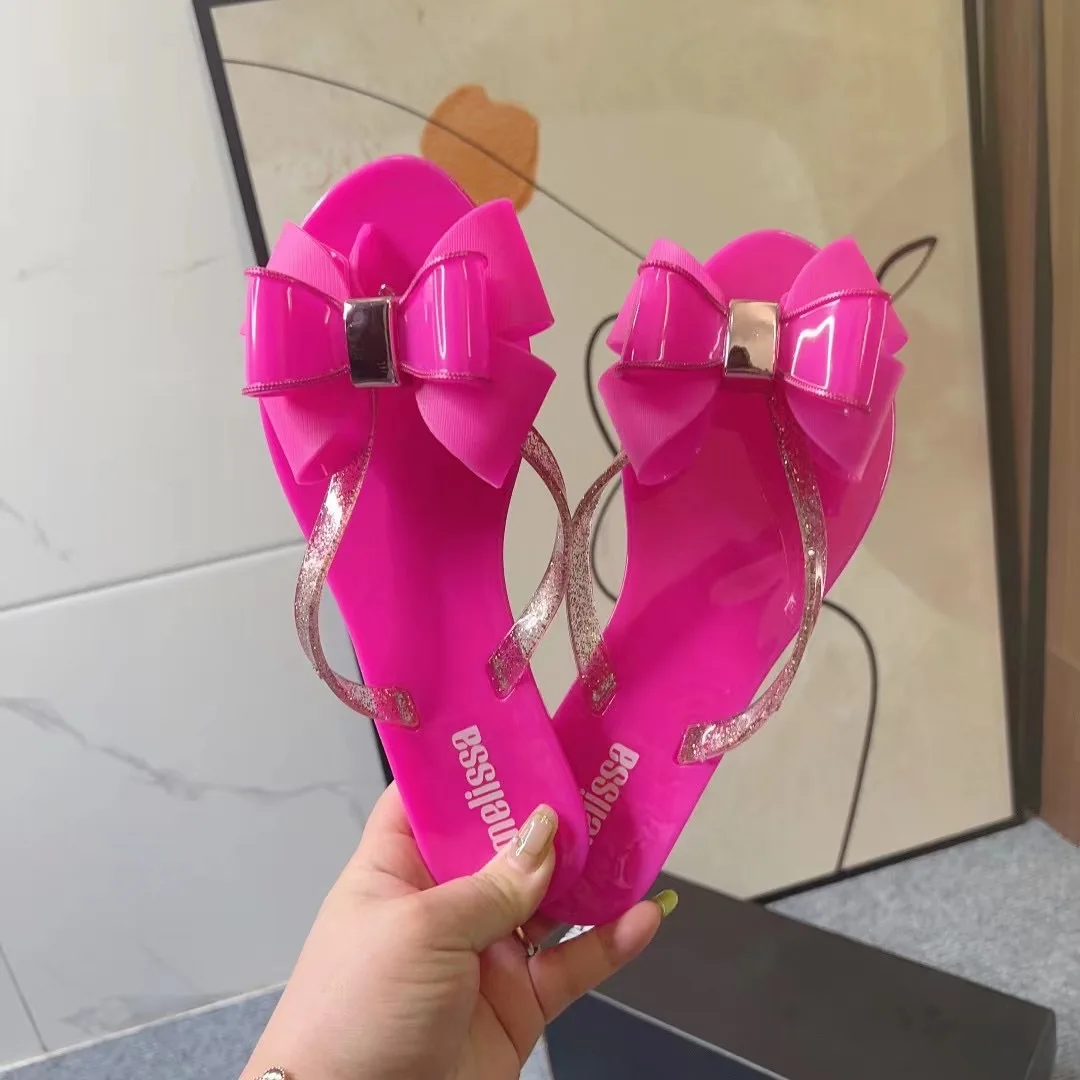 

2023 женские модные туфли Melissa, женские летние сандалии с милым бантом, тапочки Melissa, простая пляжная обувь для улицы, женские туфли