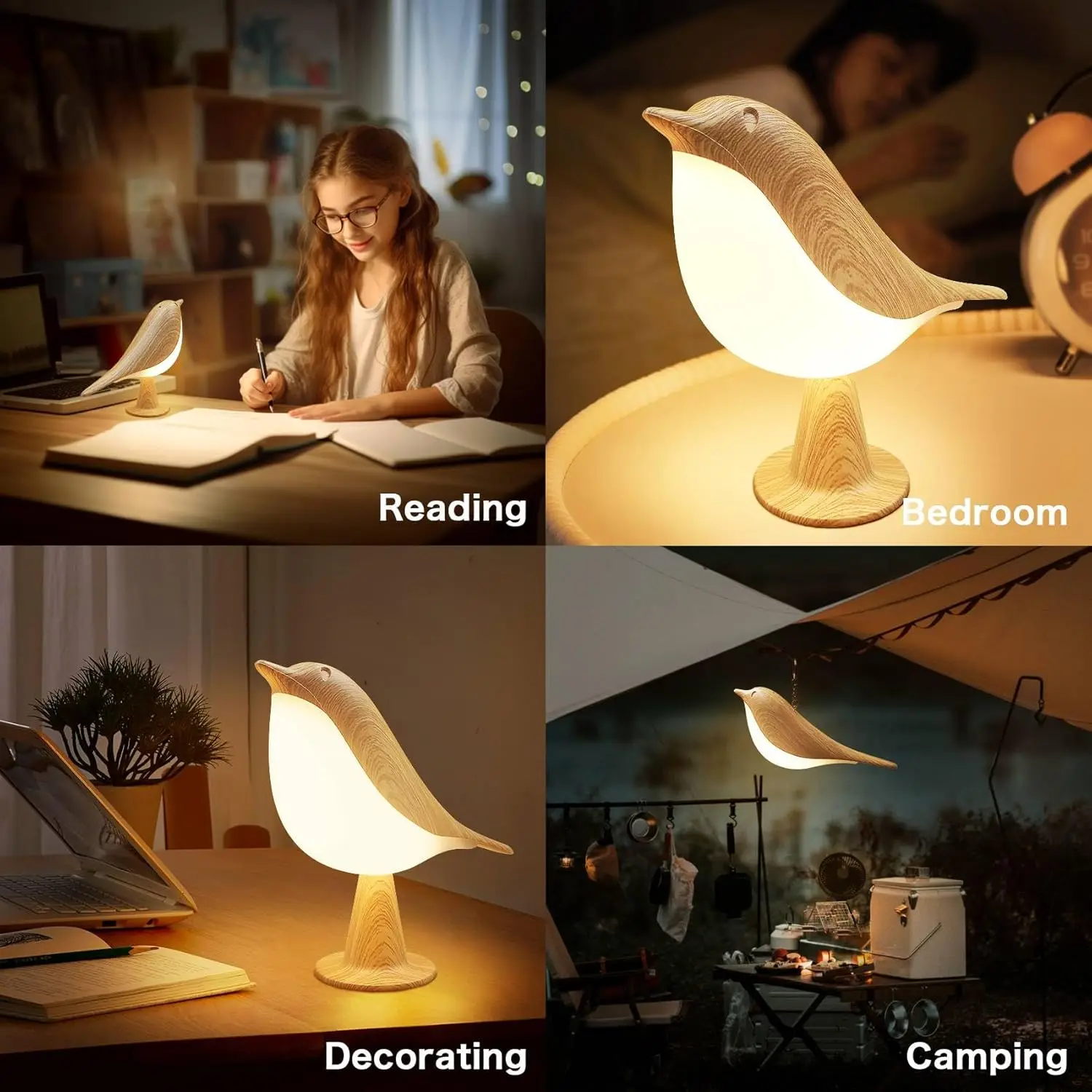 Bird Lamp Bedside Lamps with 3 Color Temperature Touch Sensor Cordless Lamp Kids Night Light Rechargeable Battery Bedroom Lamps