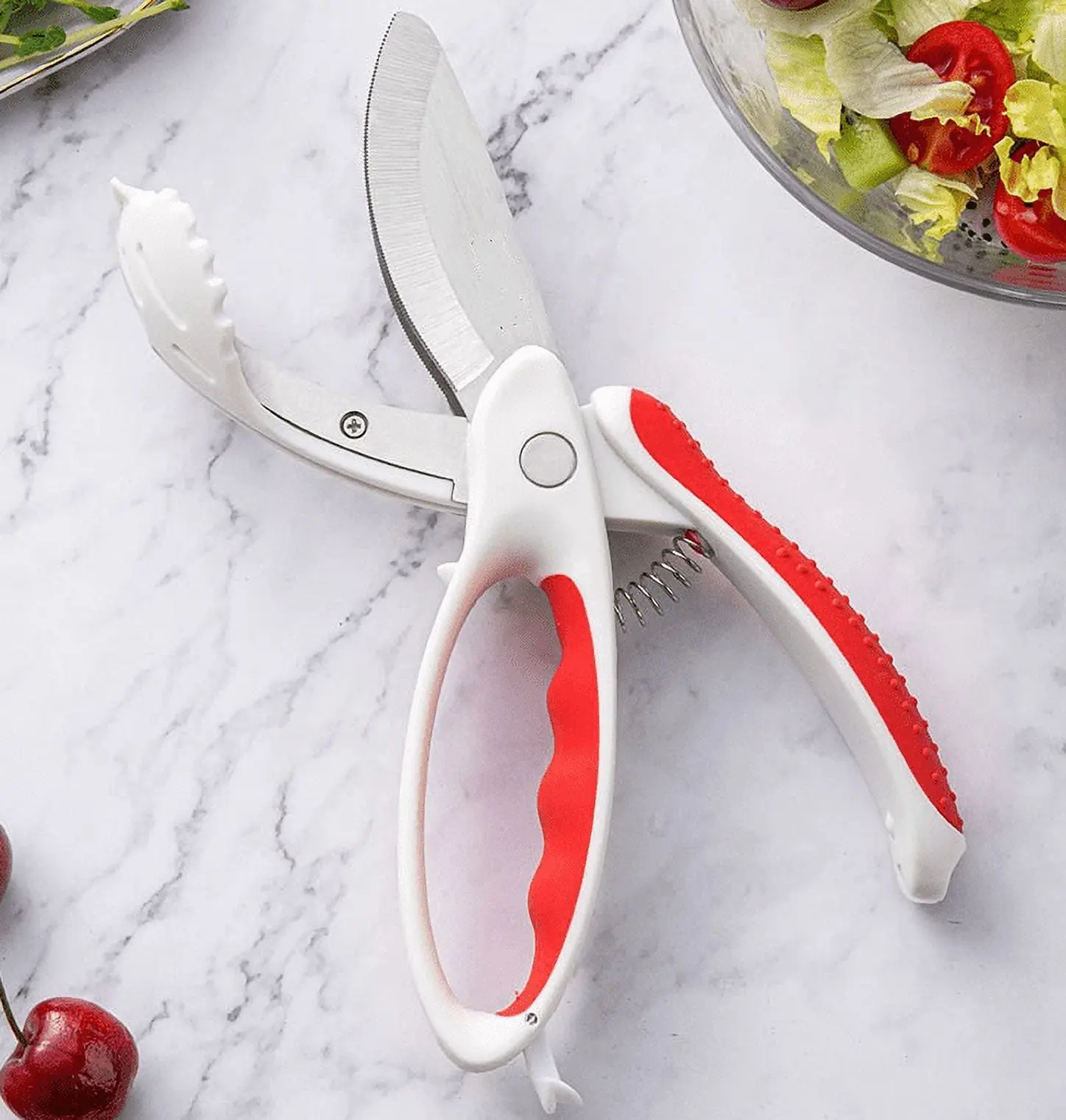 Toss and Chop Salad Tongs, Salad Chopper, Heavy Duty Kitchen Scissors, Multifunction Double Blade Cutting Tool, 9 In