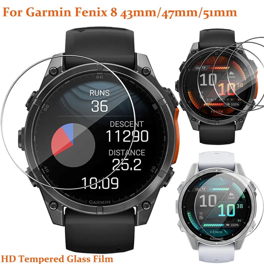 4Pcs Tempered Glass Screen Protector For Garmin Fenix 8-51mm AMOLED + 4 Silicone Anti-dust Plugs