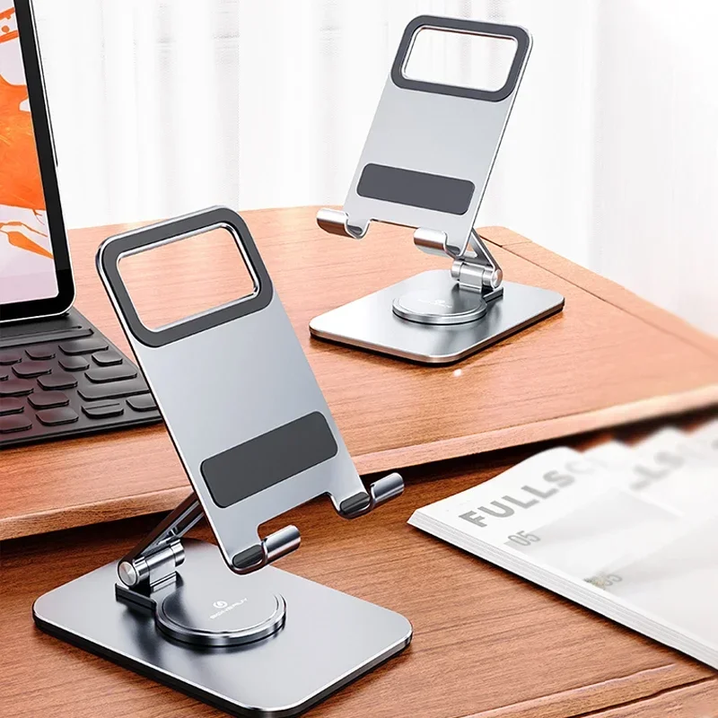 

Aluminum Alloy Mobile Phone Folding Bracket Lazy Desktop Live Broadcast Bracket Multifunctional Rotating Phone Pad Holder