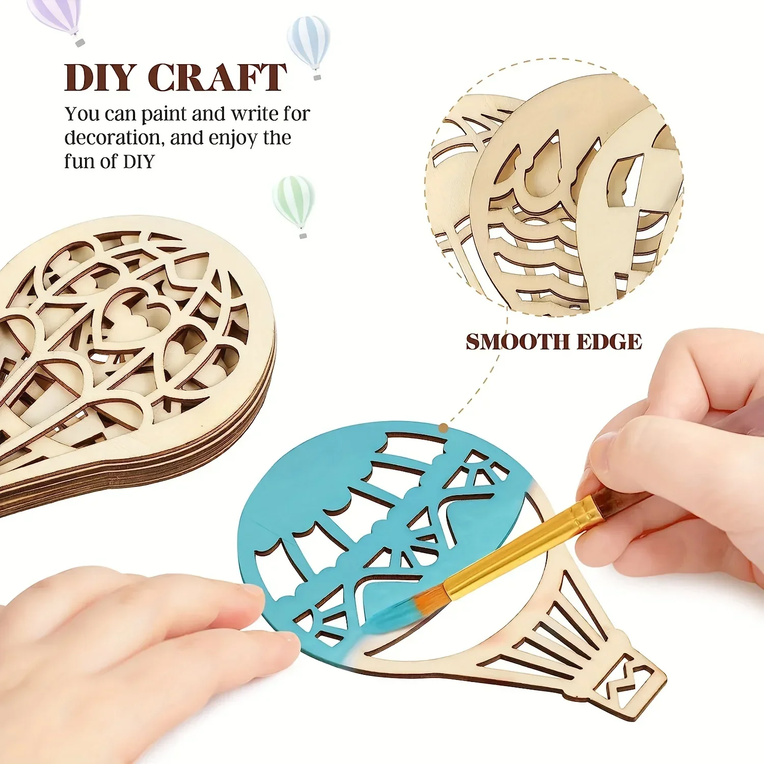30 Pieces Unfinished Hot Air Balloon Wooden Decorations Hot Air Balloon Wooden Cutouts For DIY Home Decorations 3