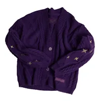 Vintage Knitted Cardigan Purple Women Star Button Knit Loose Sweater Coat Long Sleeve Autumn Winter Warm Preppy Knitwears 2