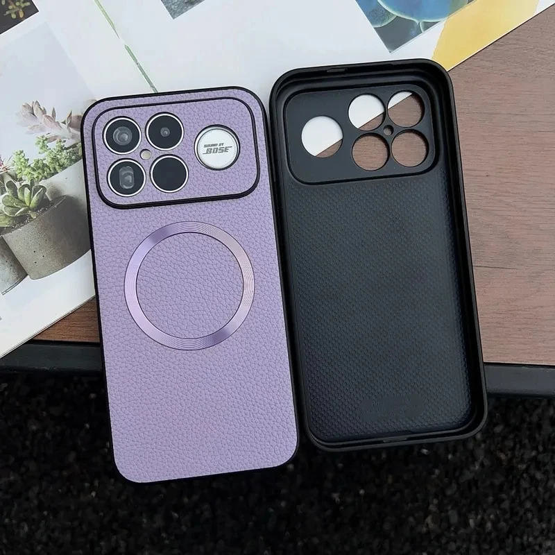 Luxury PU Leather Magnetic Wireless Charging Protective Back Cover Case