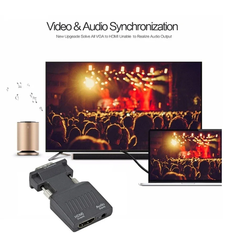 VGA To HDMI-compatible Converter With 3.5mm Audio Cable For PS4 PC Laptop TV Monitor Projector 1080P VGA Female To HD Male Adapt