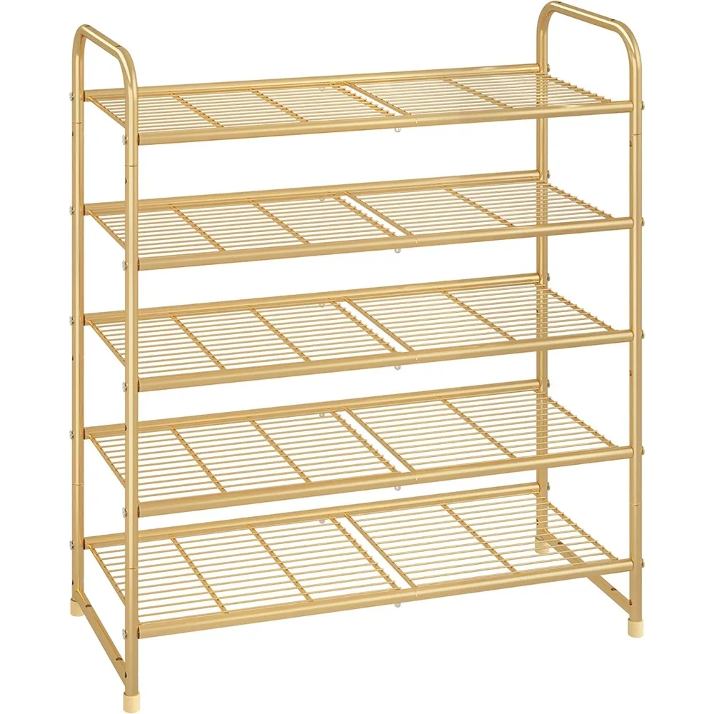 

Simple Trending 5-Tier Stackable Shoe Rack, Expandable & Adjustable Shoe Organizer Storage Shelf, Wire Grid, Golden Yellow