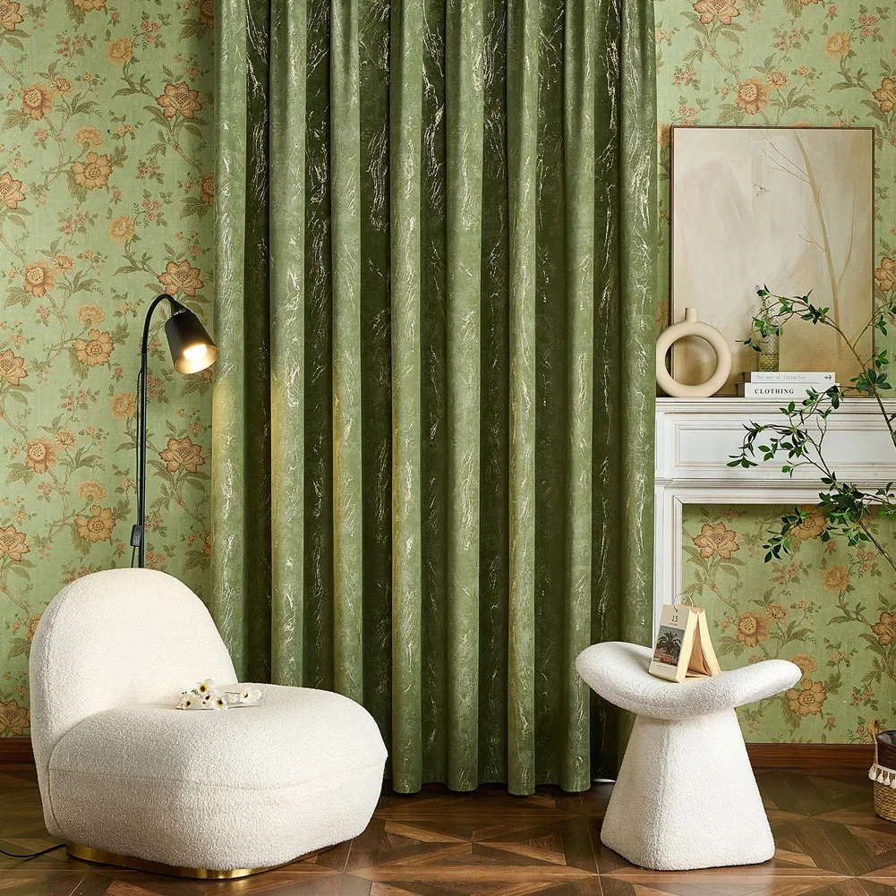 LEEJOOM Luxury Hot Stamping Velvet Curtain Blackout Bedroom Custom Thickened Soft Living Room Curtain Blinds 1P 2