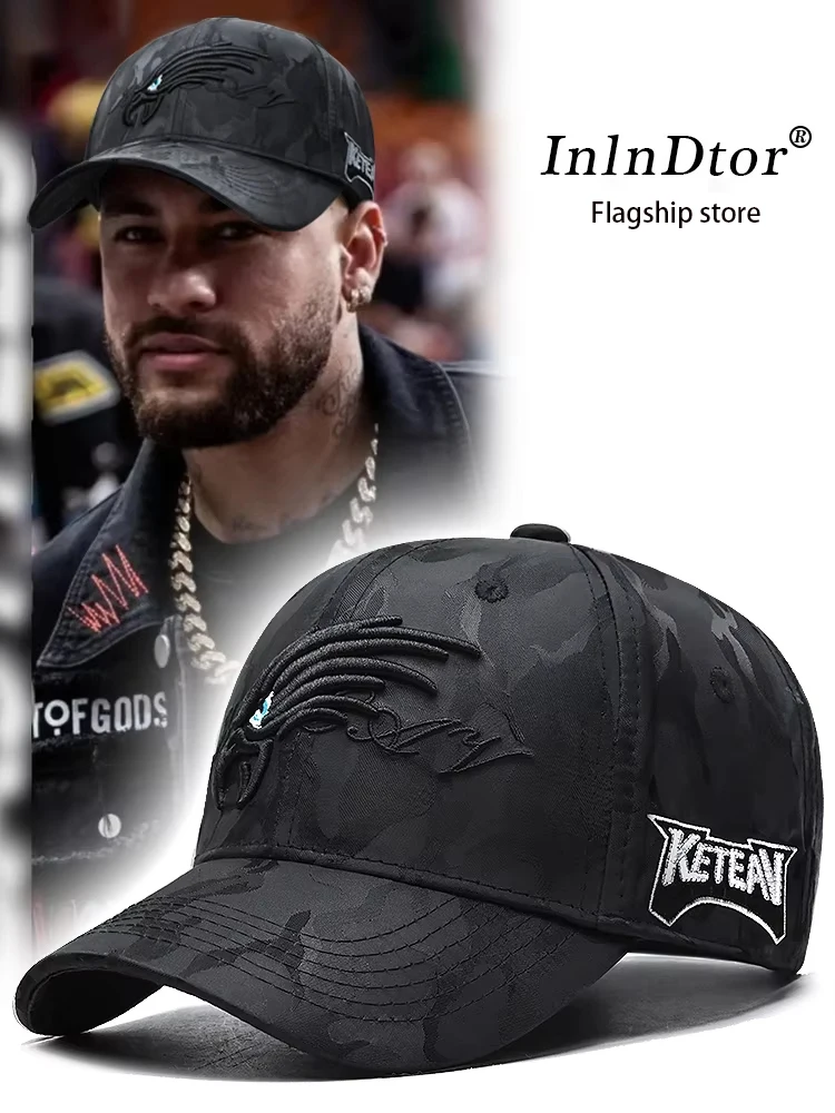 InlnDtor قمة صلبة التمويه المطرزة قبعة الرجال النسر قبعة بيسبول موضة الشارع موضة العلامة التجارية قبعة رجالية