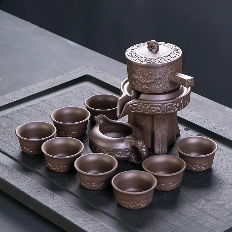 Purple clay stone grinding semi-automatic Tea Set,creative Kung Fu tea Hot of teaware.Creative Tea ceremony supplies