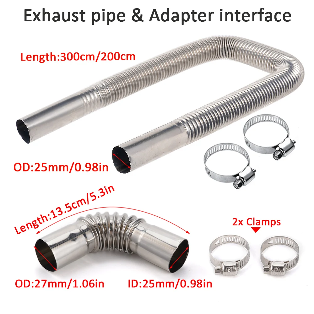 Diesel Heater Exhaust Pipe 200/300cm 25mm Stainless Steel