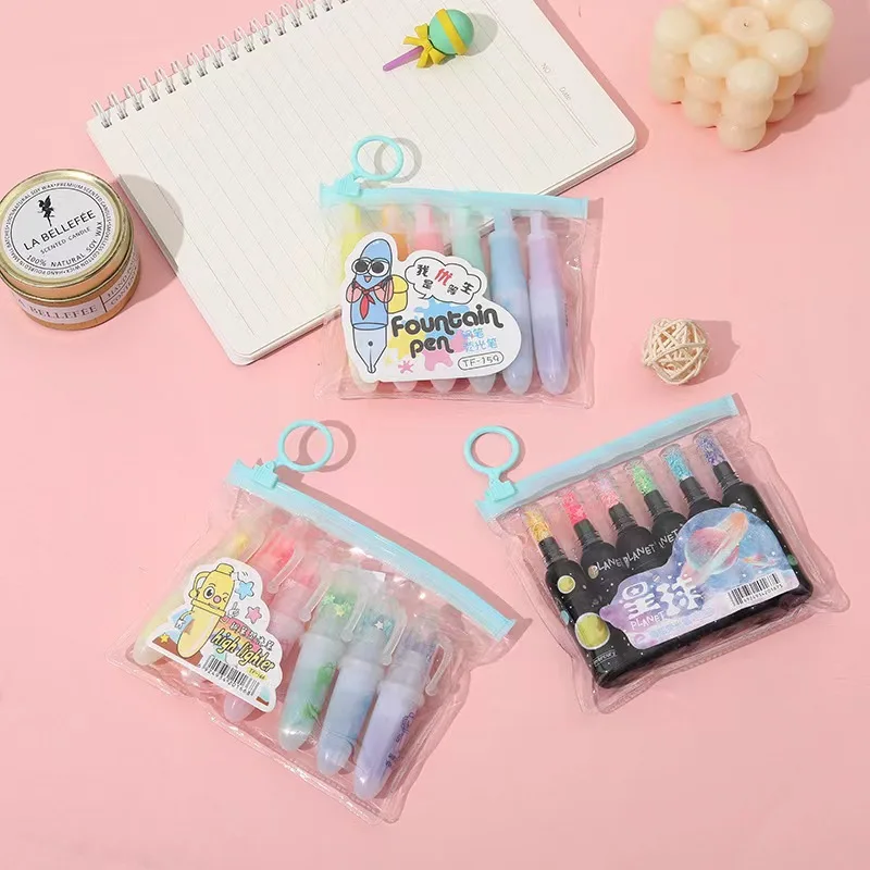 미니 크리 에이 티브 스타일링 형광펜 귀여운 낙서 펜 6 색 DIY 세트 컬러 펜 컬러 키 마킹 펜 마킹 펜
