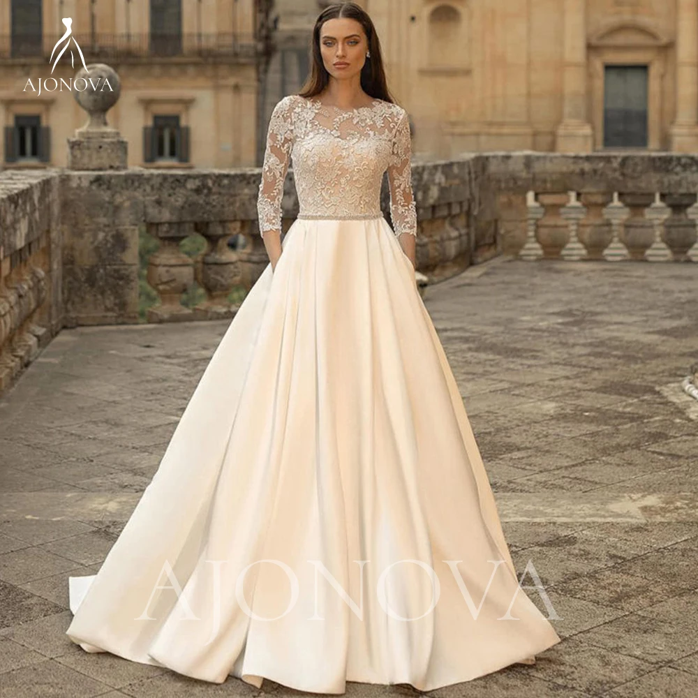 

Ivory Satin Wedding Dresses Sweetheart Women's Luxury Party Dress Long Sleeve Bridal Robe for Wedding Gowns for Women 2024 Bride