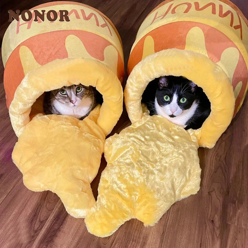 

NONOR Honey Pot Cat Bed Cute Plush Nest Cartoon Warm Pet House Lovely Puppy Mat Soft Pet Nest Bed For Small Dog домик для кошки