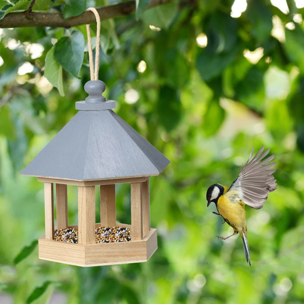 Bird Feeder Parrot Cage Wooden Seeds Food Container Birdhouse Storage Container Water Dispenser for Garden Villa Decoration for Bird Feeder Bird Supplies