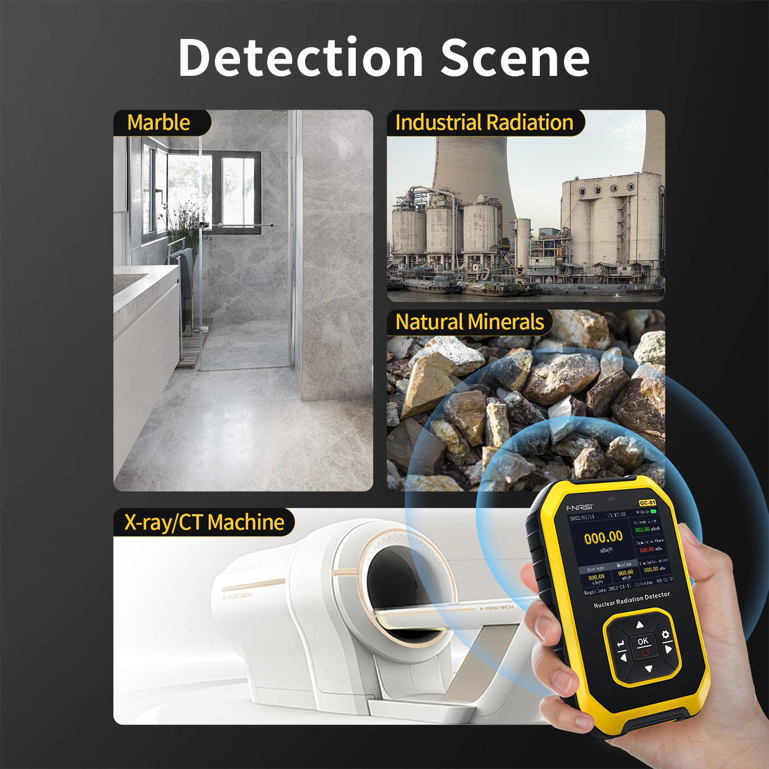 FNIRSI GC-01 Geiger counter Nuclear Radiation Detector Personal Dosimeter X-ray y-ray &beta;-ray Radioactivity Tester Marble Detector