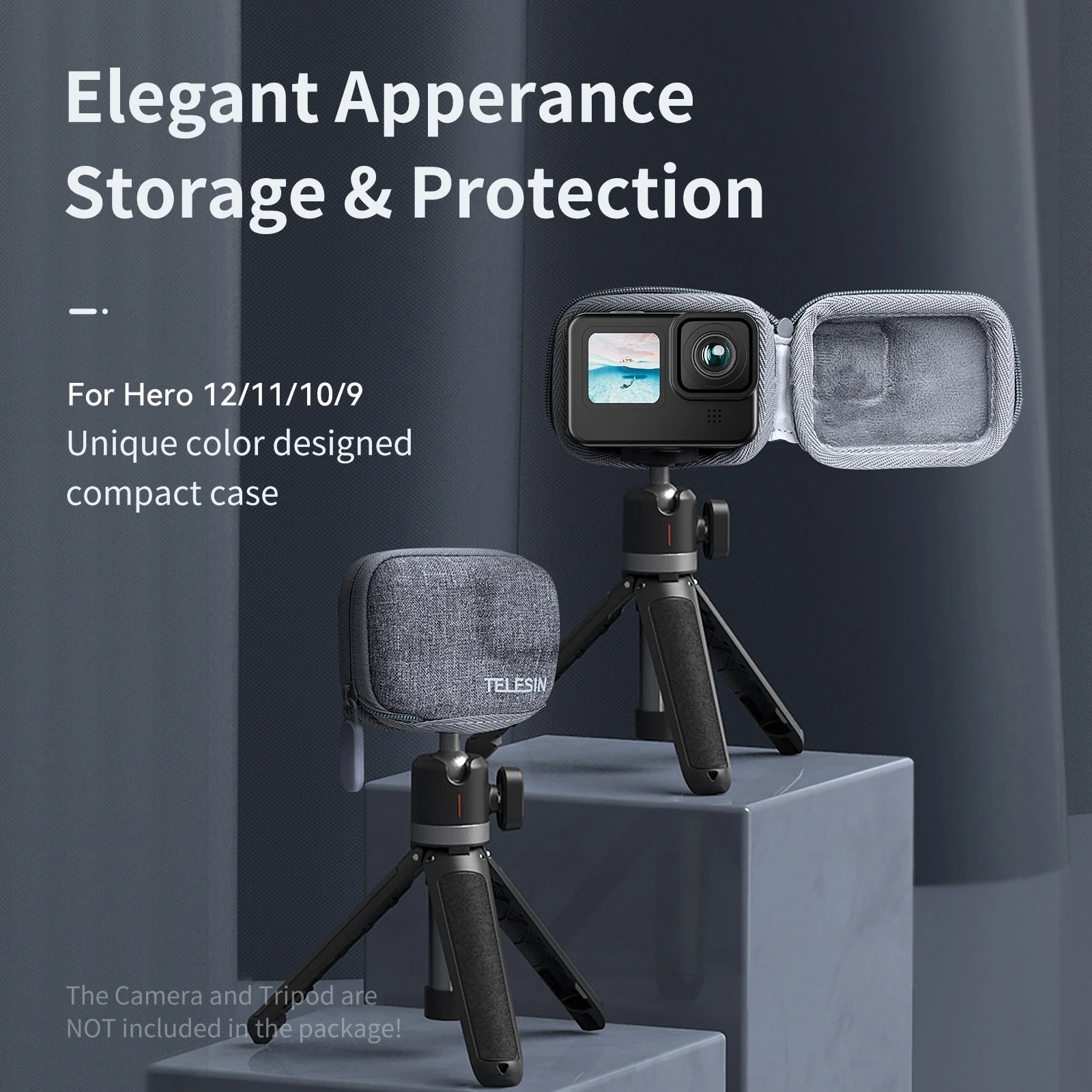 TELESIN Mini Storage Protection Bag Half Open Quick Release Carrying Case  for GoPro Hero 12 11 10 Black SJCAM Camera Accessories