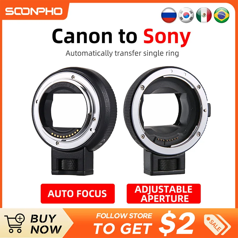 

SOONPHO EF-NEX Cannon EF Lens to E Mount Adapter EFS E Mount EF Adapter to E Mount Compatible with Sony A7 A7R A7S A7II A3000 A5