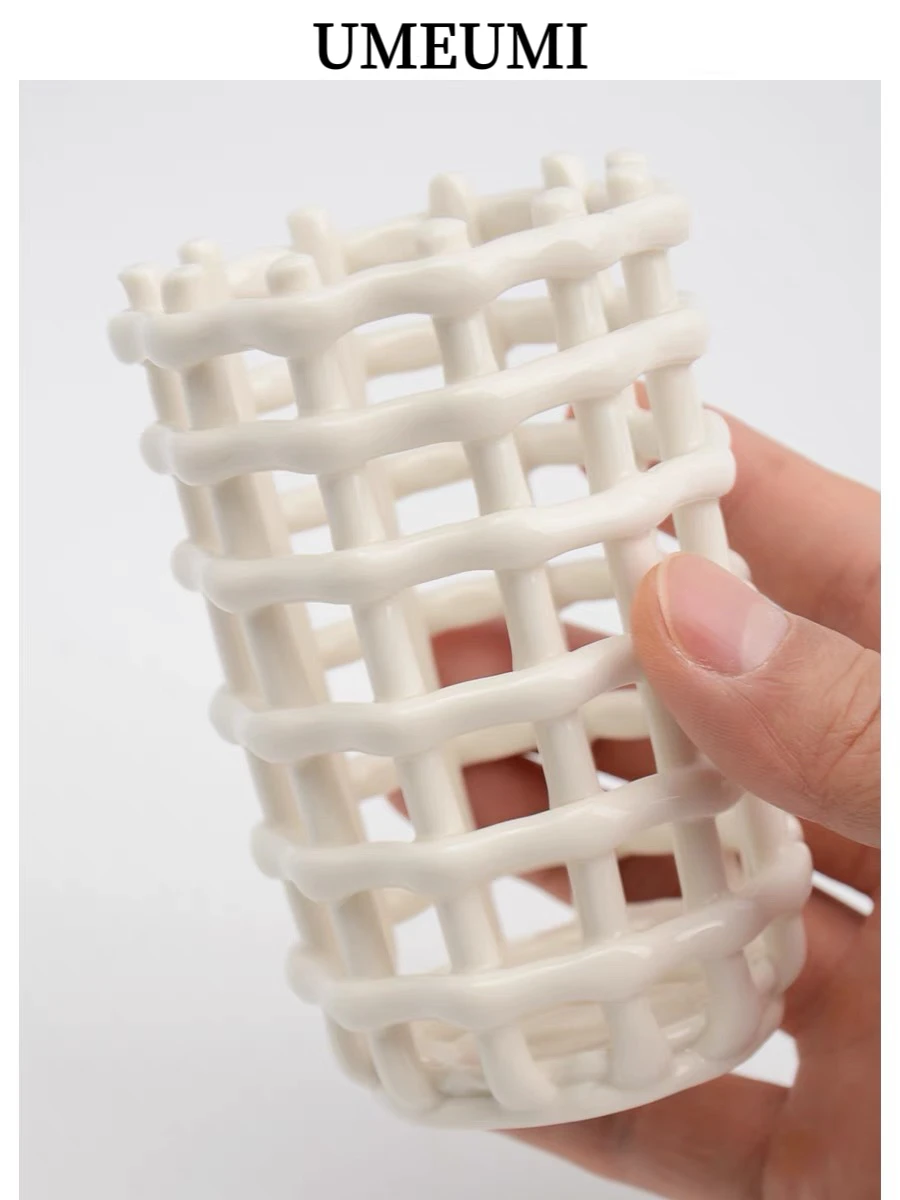 Nordic weaving white ceramic toothbrush holder toothpaste storage bucket creative design simple home modern