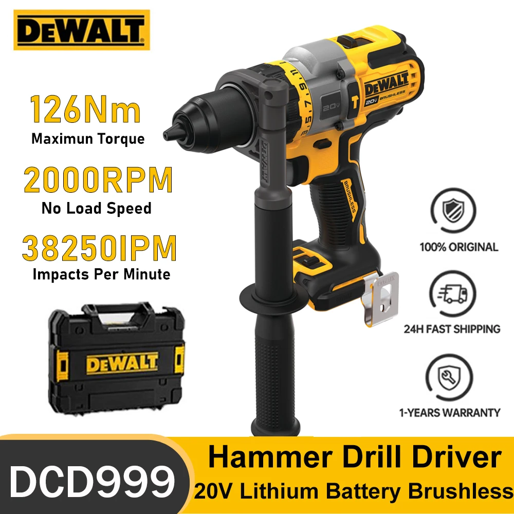 

DEWALT DCD999 Brushless Cordless Hammer Drill Driver 1/2in 20V Lithium With LED 210mm Power Tools 2000RPM 38250BPM Bare Tool