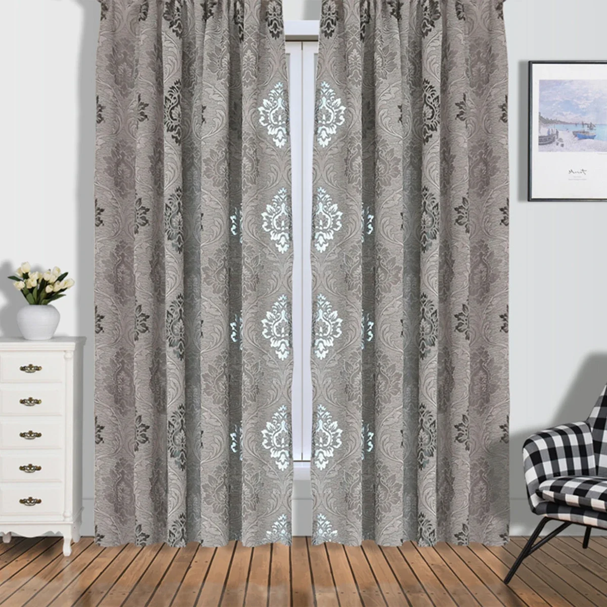 European Style Jacquard Curtain Fabrics for Window Balcony Living Room Gray Living Room Treatments All Match 1 PC,window curtains,decor curtains