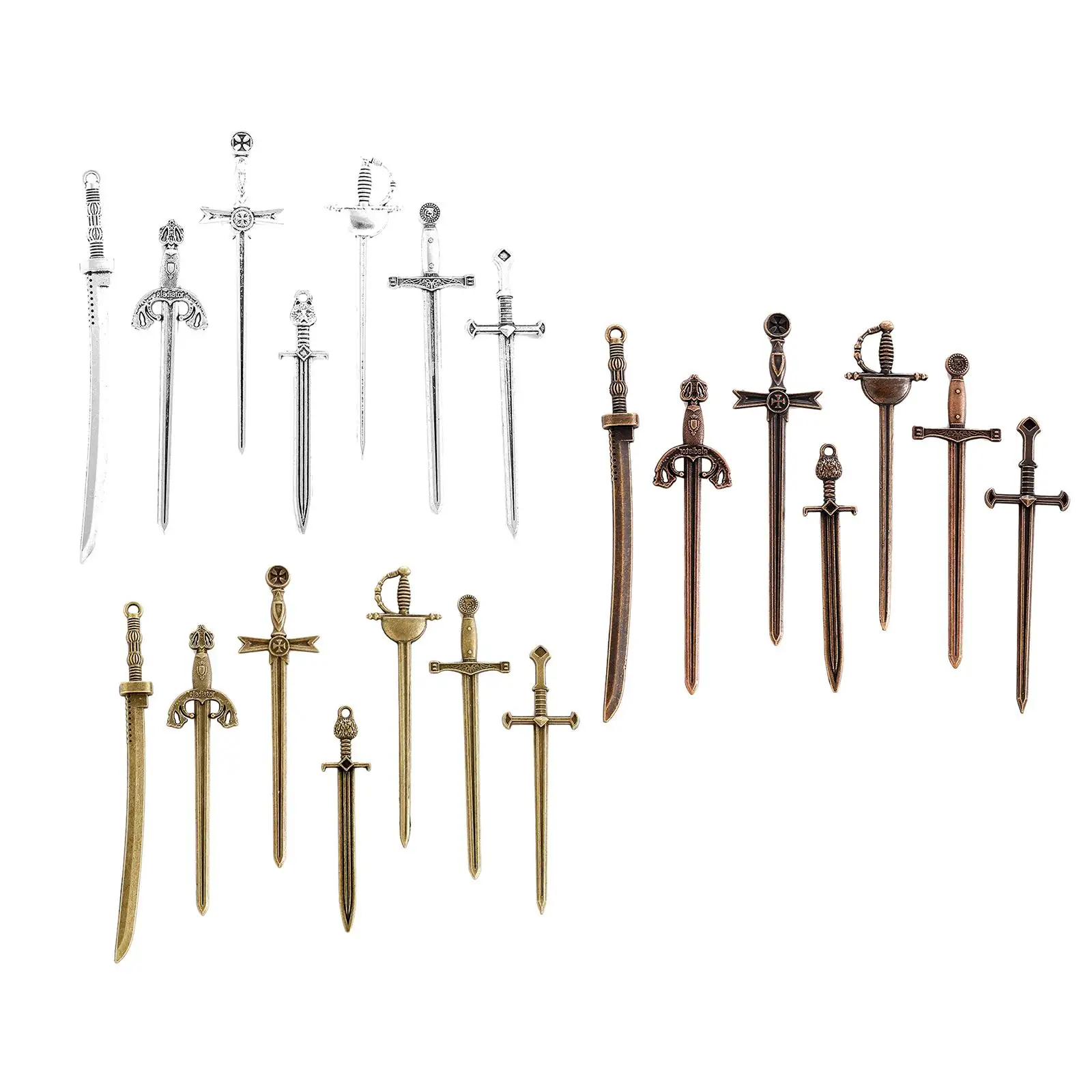 

7x Long Swords Pendants, Keyrings Decoration Craft DIY Accessories Mini Antique Sword Pendants for Necklace Bracelet