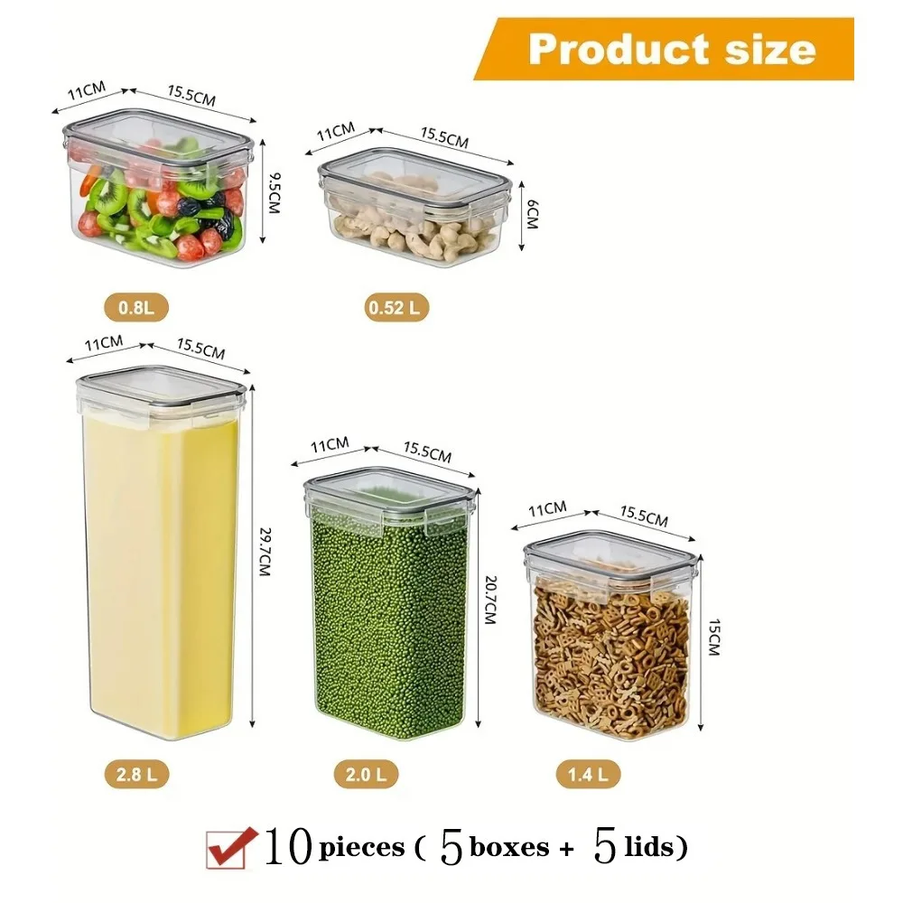 10-teilige luftdichte BPA-freie Lebensmittelaufbewahrungsbehälter mit Deckel – Speisekammer-Organizer in verschiedenen Größen für Trockenwaren/Snacks/Möbel