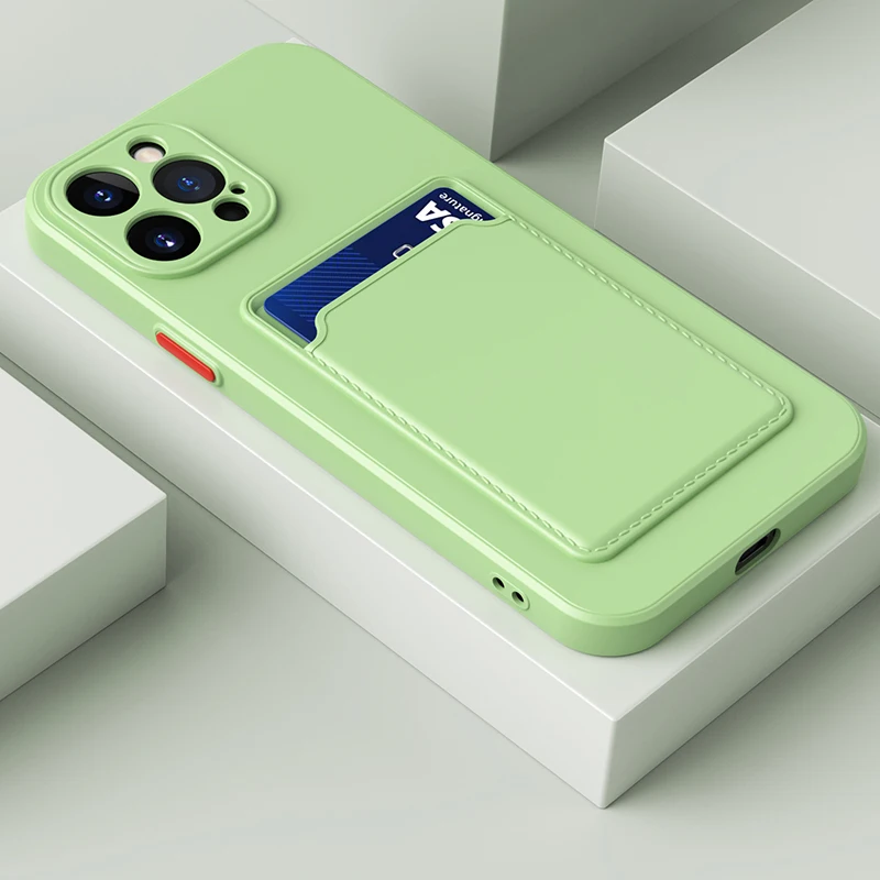 Soft Card Holder Luxury Case For Case For iPhone 14 13mini 12 11 Pro Max X XR XS MAX 7 8 Plus SE2 3 Silicone Solid Color Cover_voghion.com