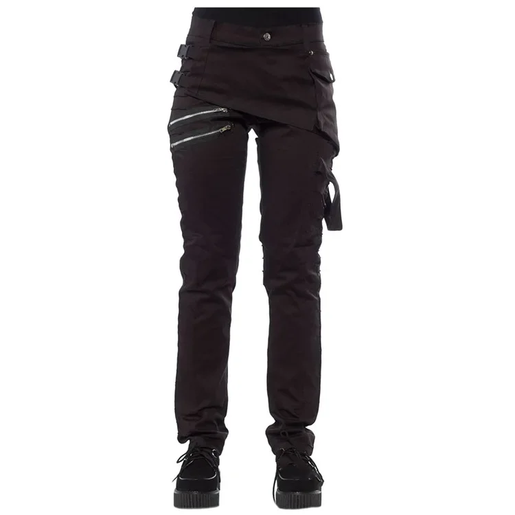 Pantaloni lunghi solidi da donna tasche con cerniera slim fit casual bottoni regolari pantaloni dritti con rivetti a vita media autunno 2023 5