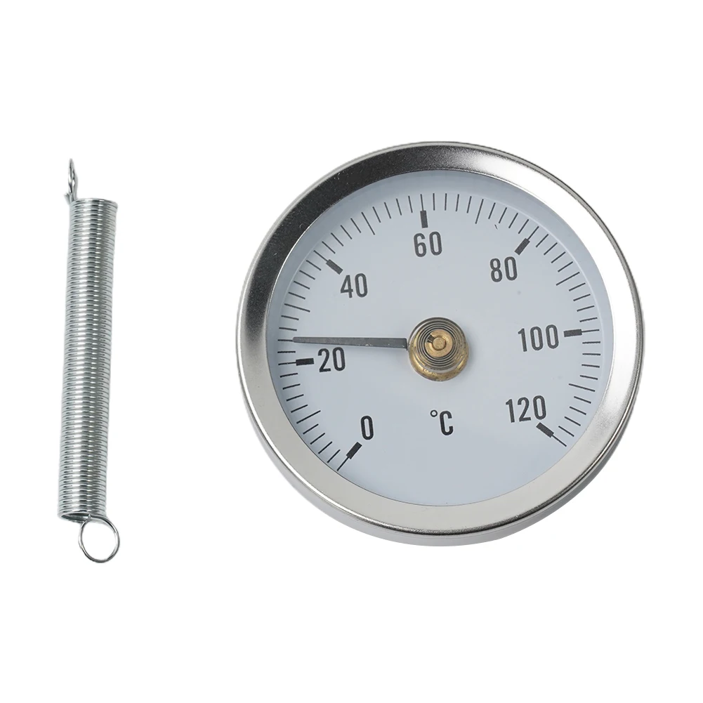 Grill Thermometer 1PC 0-120℃ Pipeline Thermometer 6.3*6.3*1cm Stainless Steel Clamp-On Tube Spring Thermometer For Home Industrial Fireplace Stove