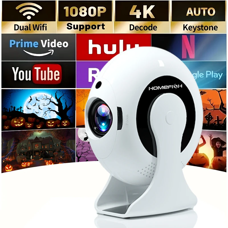 Mini Native Android 4K Projector 100ANSI 2.4G/5G WIFI BT5.0 Cinema Outdoor Portable 360&deg; Rotable Projector