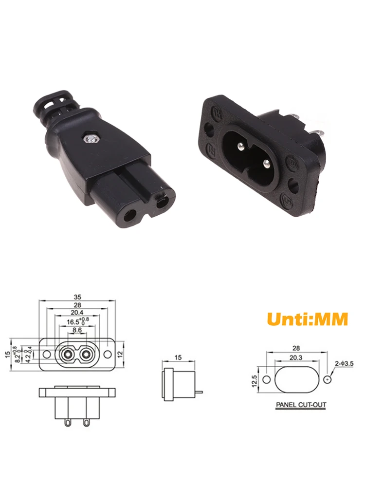 

1pc C8 Male Power Socket Female Plug Power Outlet Embedded Electric Connector 35mm*15mm AC 2.5A 250v 8-shaped Plug Socket