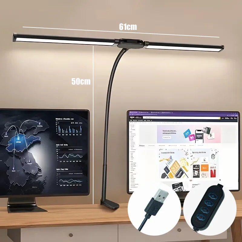 Enhanced LED Desk Lamp for Home Office - Eye-Caring, Color-Changing & Dimmable with Flexible Gooseneck and Double Head Design