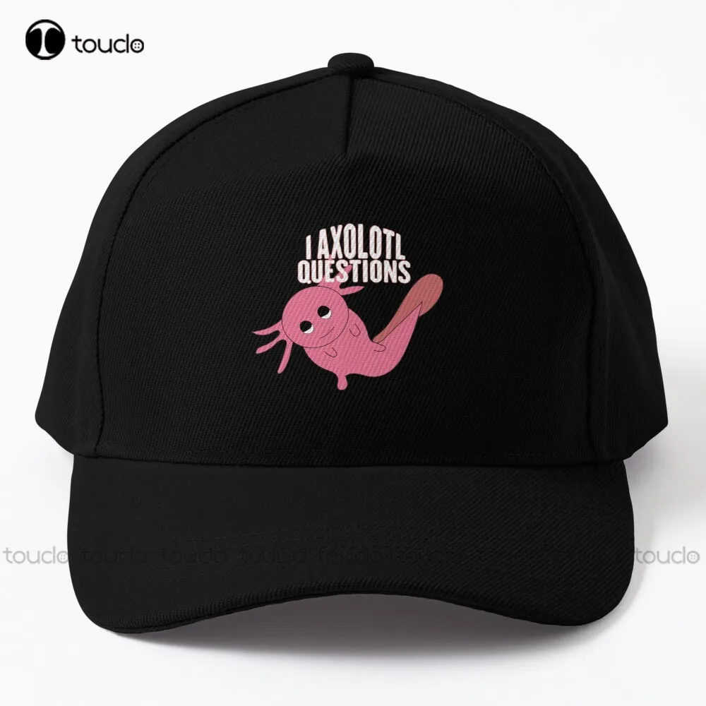 

I Axolotl Questions Sticker Cute Axolotl Baseball Cap Mens Hats Gd Hip Hop Custom Gift Outdoor Cotton Caps Funny Colorful Sports