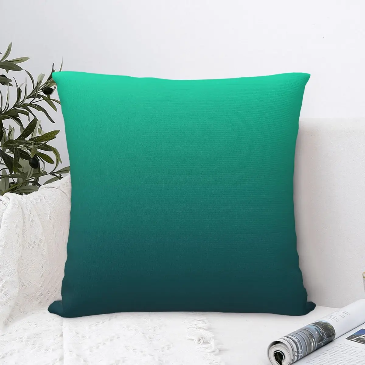 

Turquoise Ombre Throw Pillow Case Solid Colour Art Backpack Coussin Covers DIY Printed Washable For Home Decor