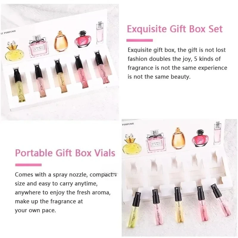 Set di profumi da donna 5*3ml, fragranza floreale fresca e a lunga durata, eau de toilette, confezione regalo, cinque pezzi a base vegetale_voghion.com