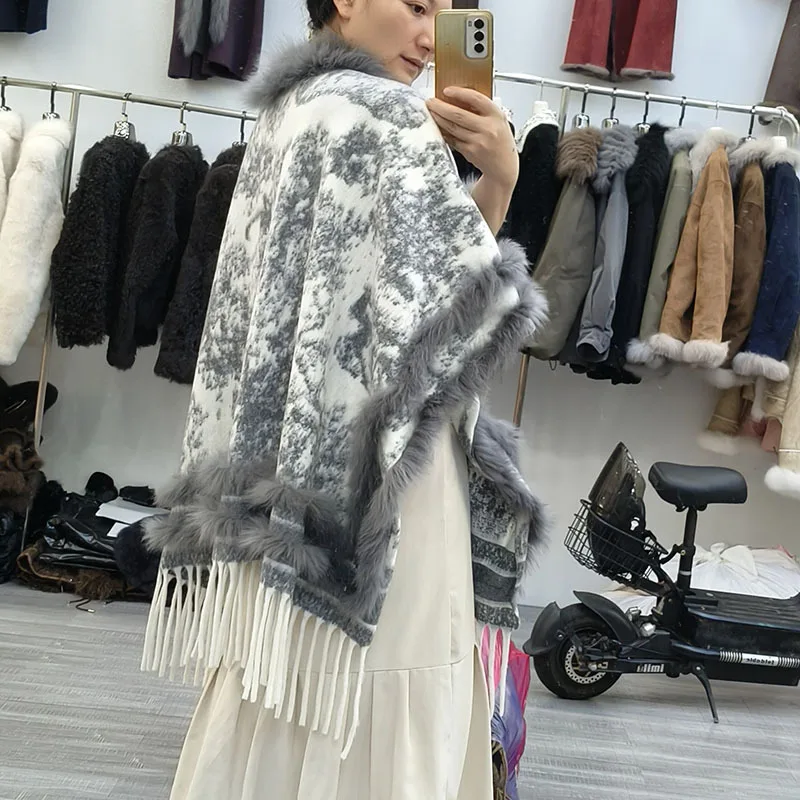 Neuer Damen-Winterschal aus Kaschmir mit Fuchspelzbesatz, elegante Wärme für Damen – Detail 3