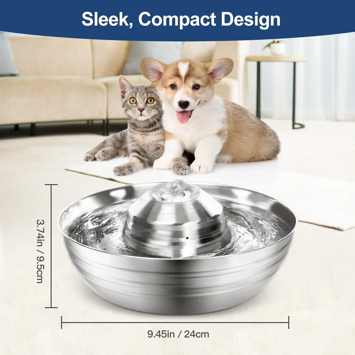 

Fountains Dogs Dog Drinker Stainless Fountain Steel Ultra-quiet Small Cats Drinking Cat Automatic for Pet Water