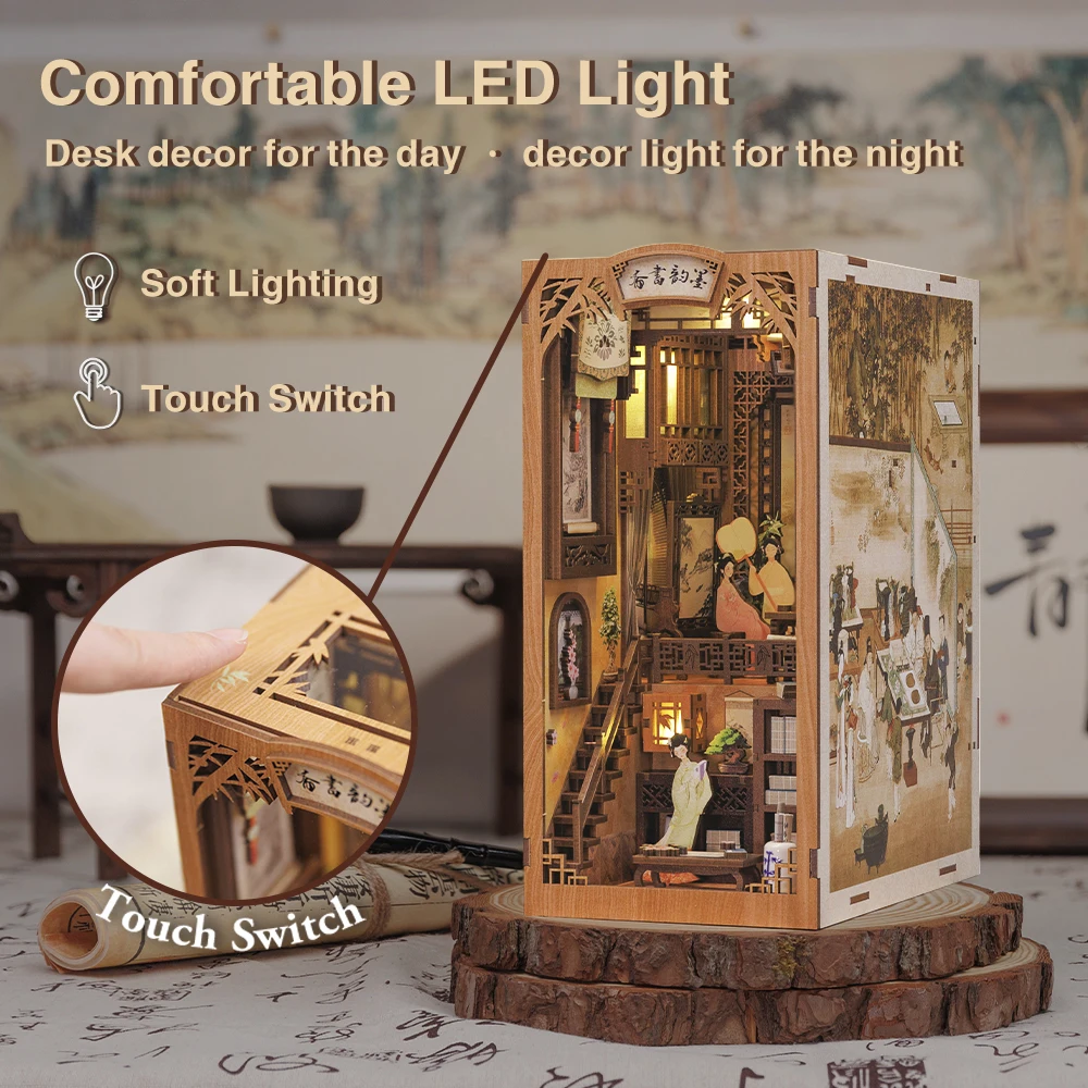 Cutebee Book Nook DIY 3D Wooden Puzzle Kit Bookshelf Miniature Anime Building Dollhouse Alley Bookend Toys Gifts Home Decoration 3