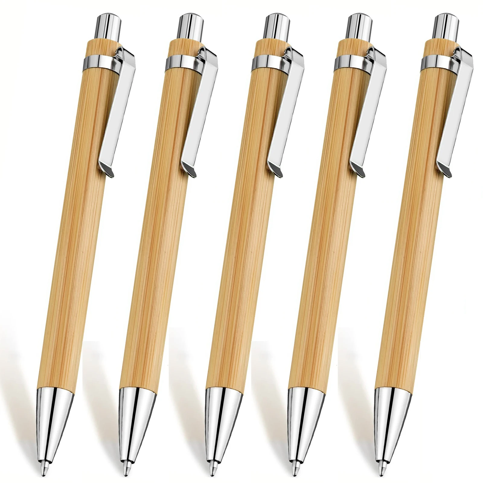 

5Pcs Bamboo Pen Bamboo Wood Ballpoint Pen 1.0mm Bullet Tip Blue Black Ink Business Signature Ball Pen