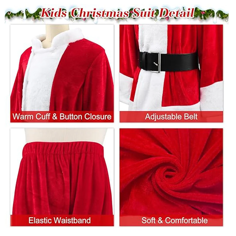4 stücke Jungen Mädchen Weihnachten Santa Claus Kleidung Für Kind Cosplay Kostüm Samt Rot Weihnachten Weihnachten Party Dress Up Neue Jahr geschenk – Detail 17