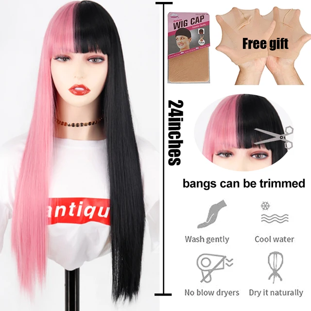 Synthetic Hair Pink and Black Wig Two layers of Wigs Long Straight hair Cosplay Wig Two Tone Ombre Color Women Wigs Lolita Wig NC/4HL