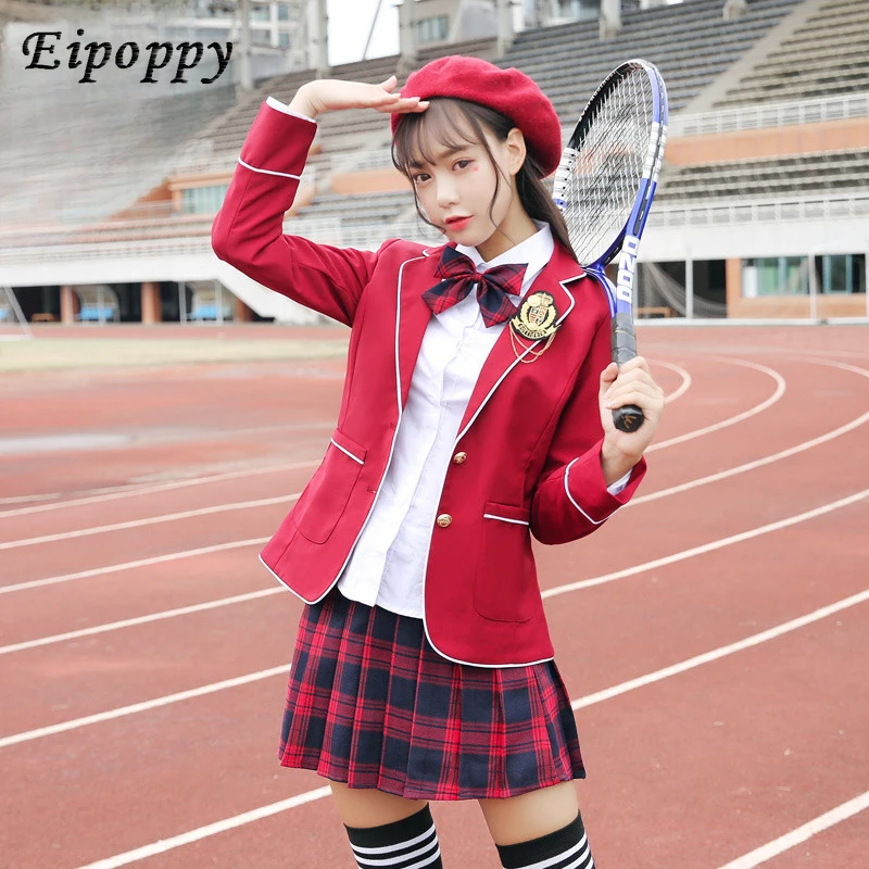 British Style College School Uniform Suit Red Long-Sleeved