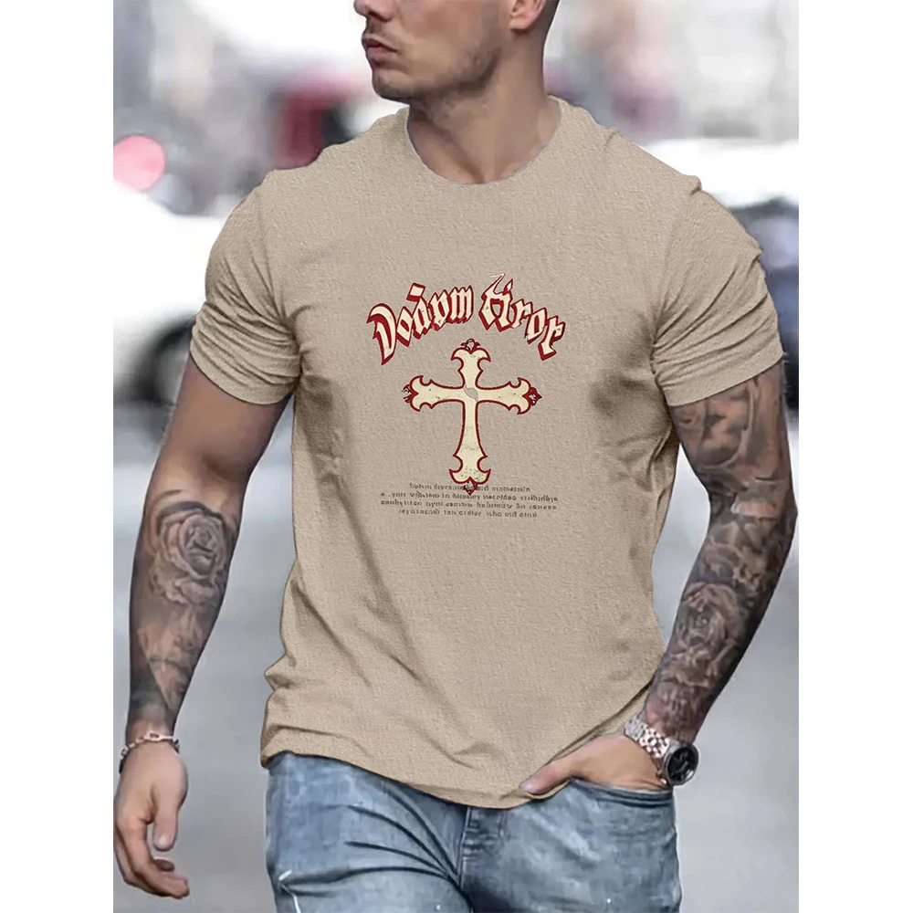 

Футболка мужская с принтом Креста, дышащая модная одежда, топ с круглым вырезом, уличная одежда, весна-осень