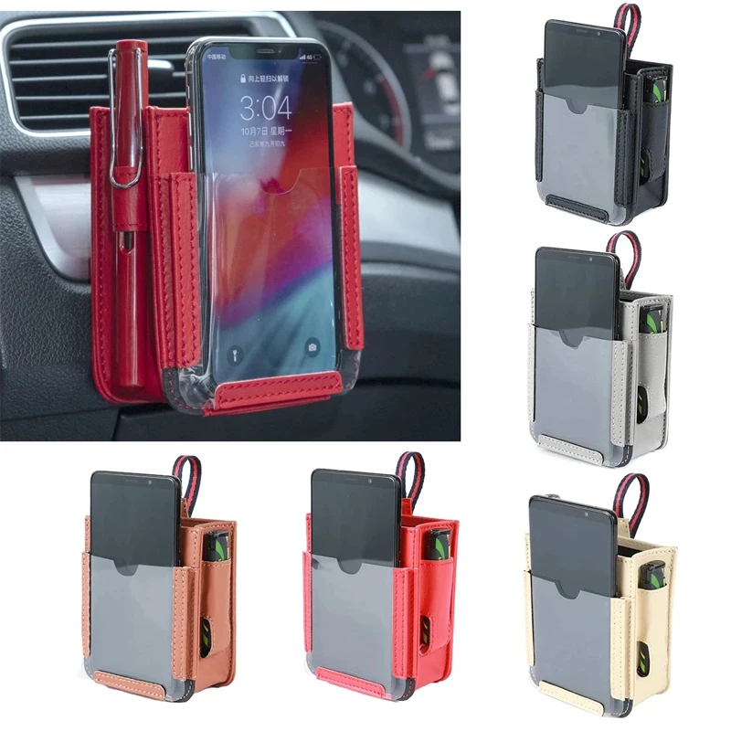 

PU Leather Car Organizer Mesh Storage Bag Net Pocket Mobile Phone Holder Auto Accessories Multi Function Car Storage Net Pocket