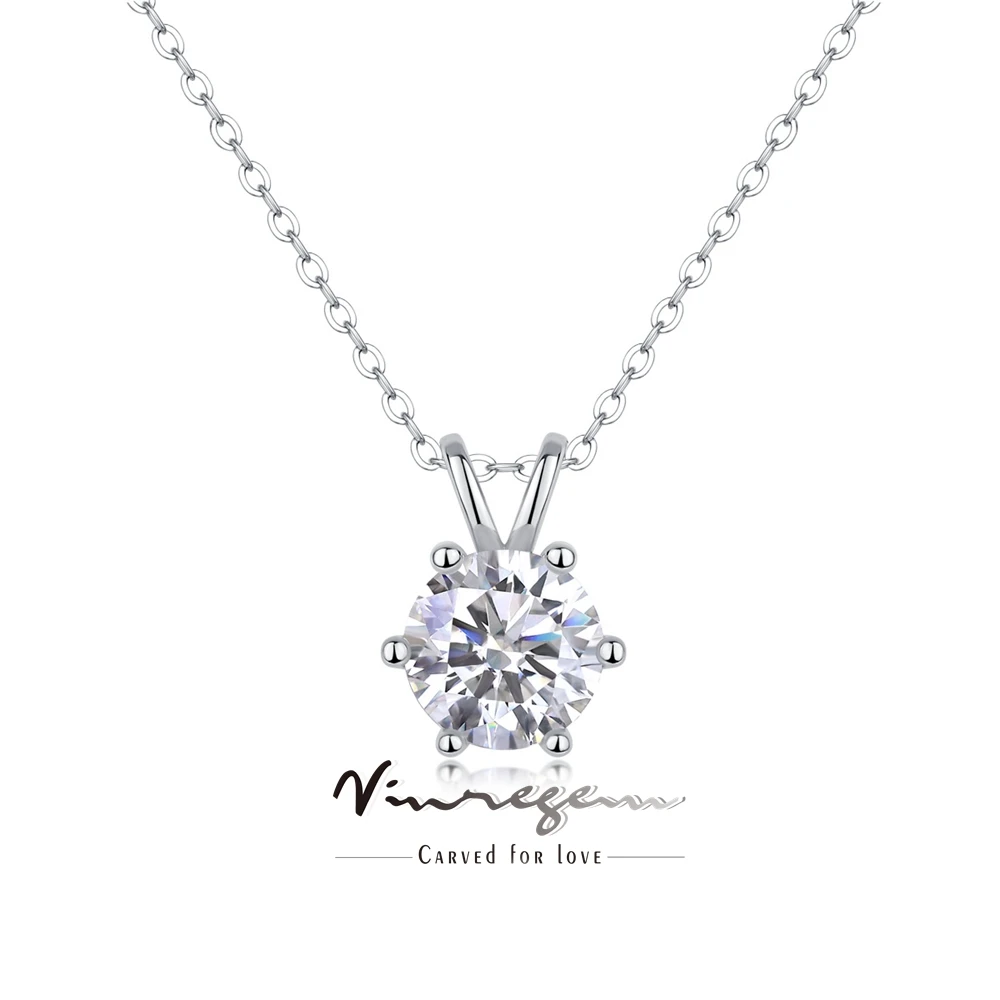 

Vinregem Passed Test 3EX VVS1 D Color 8 MM Real Moissanite Diamond Simple Pendant Necklace for Women 925 Sterling Silver Jewelry