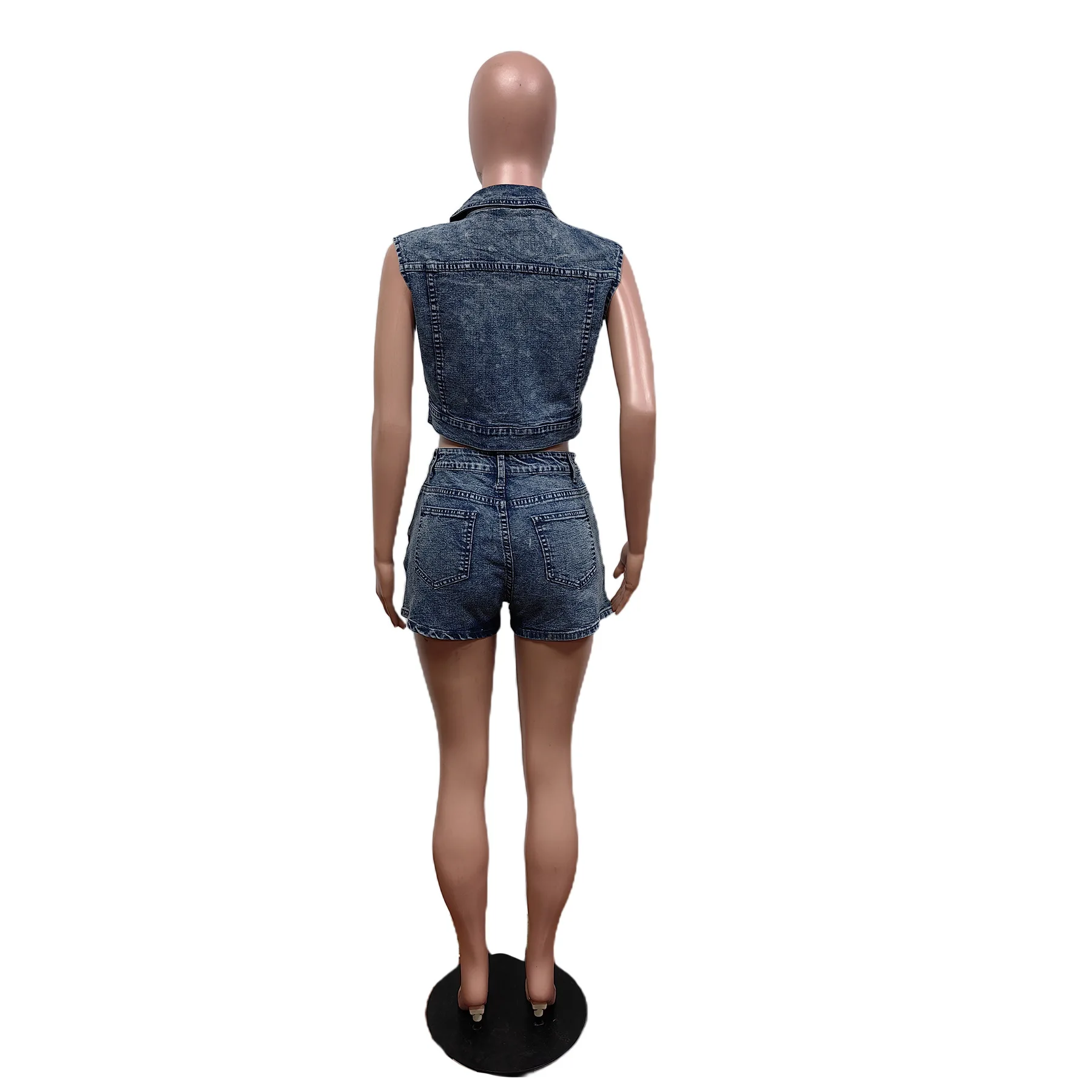 Women's Denim 2 Piece outifits Floral Printed Sleeveless Stretch Vest Jacket and Shorts Sets 2024 Summer fashion Streetwear