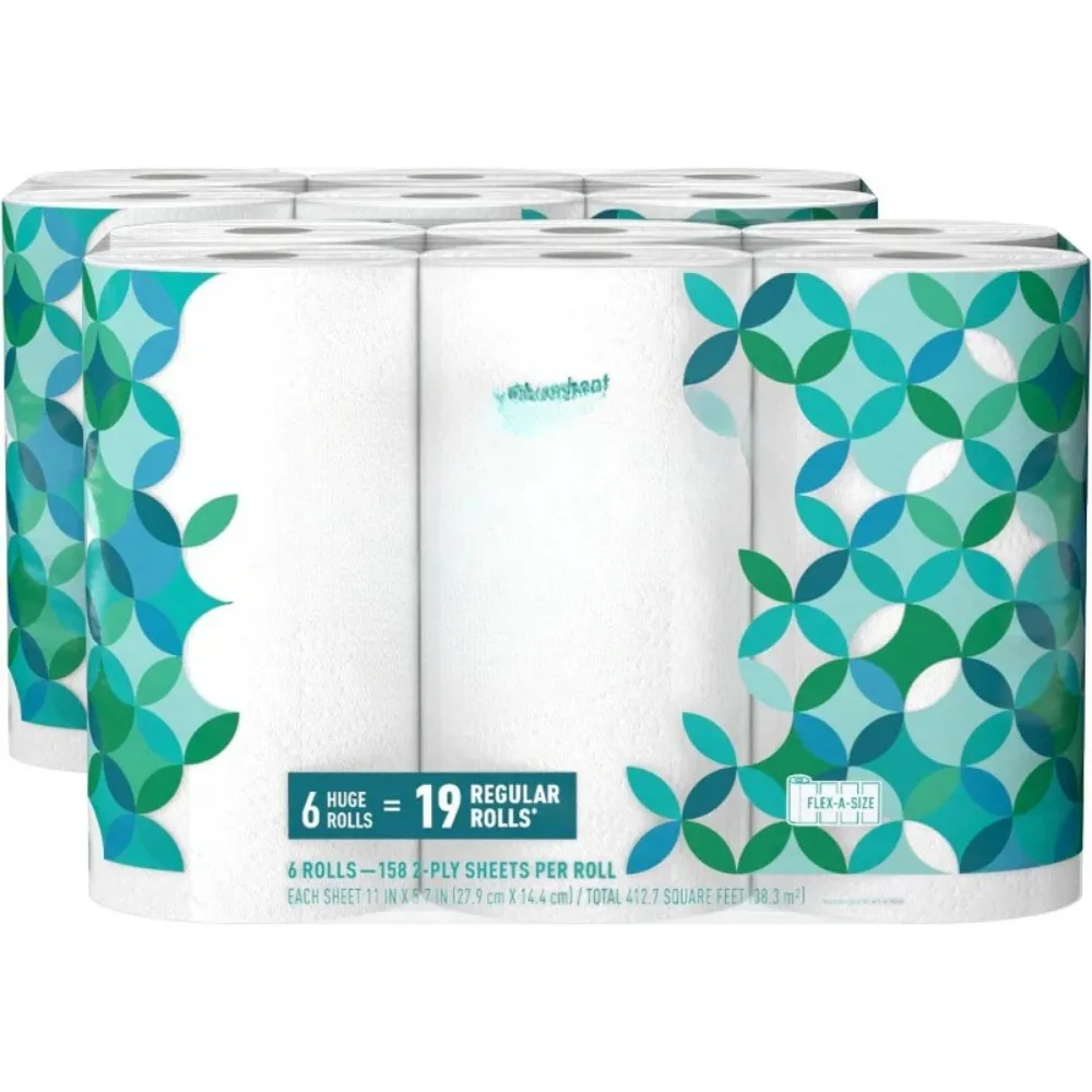 Flex-a-Size Paper Towels, 158 Sheet Huge Roll, 12 Rolls (2 Packs of 6), Equivalent to 38 Regular White