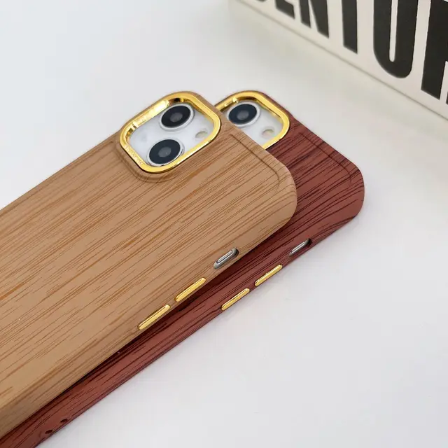 Fashion Simple Retro Wood Plating Lens Water Stick Soft Protective Phone Case for iPhone